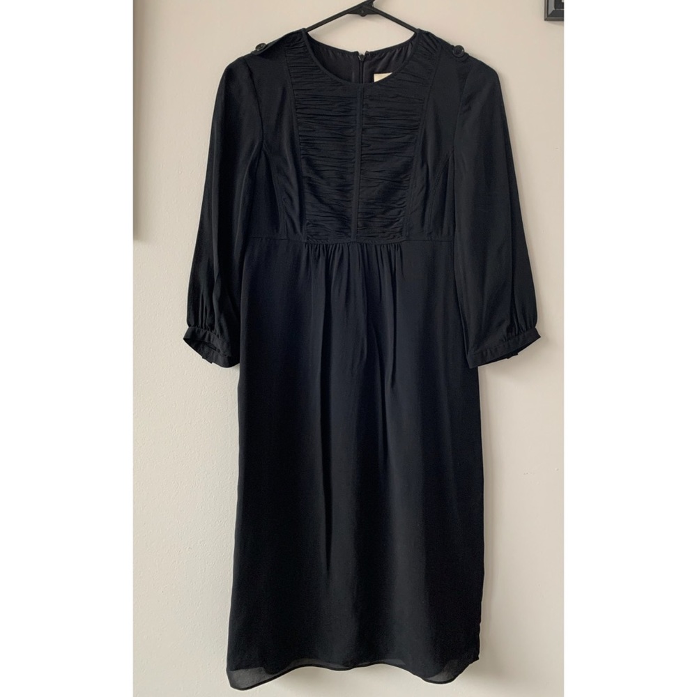 Burberry London Black Silk Pleated Detail Dress